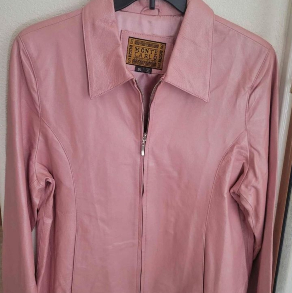 Womens Leather Monte Carlo Jacket Dusty Pink Fully Lined Zip/Up NEW w/Tag